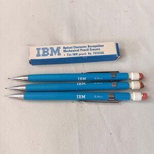 IBM Mark Sense OCR Electrographic Mechanical Pencils 0.9mm Blue Lot 3 + Erasers